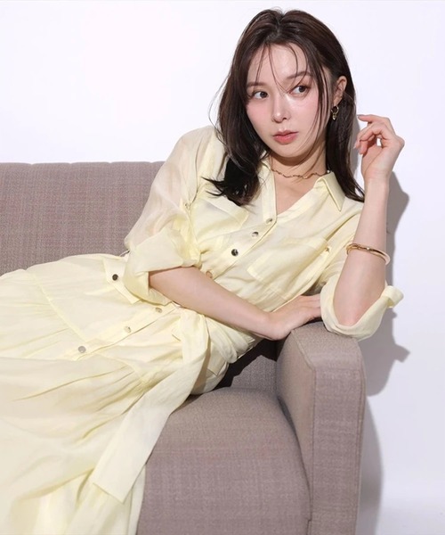 Mystrada（マイストラーダ）の「ポケットシアーシャツワンピ（ワンピース・レディース・ライトイエロー/ピンク/ネイビー・36/38）」の9枚目の写真