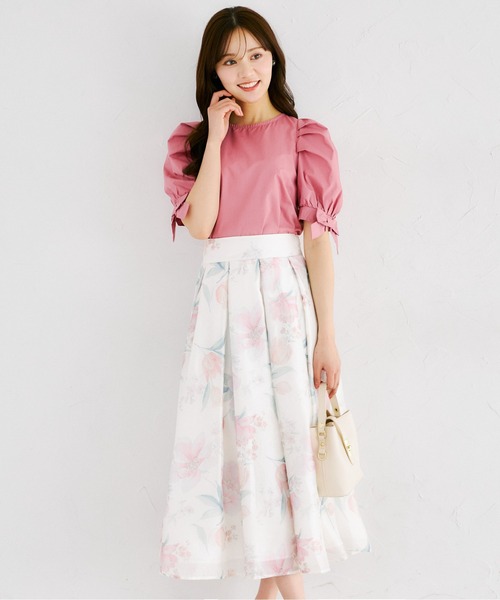 tocco closet（トッコ　クローゼット）の「シアーフラワープリントタックフレアスカート（スカート・レディース・ピンク/ブルー・M）」の8枚目の写真