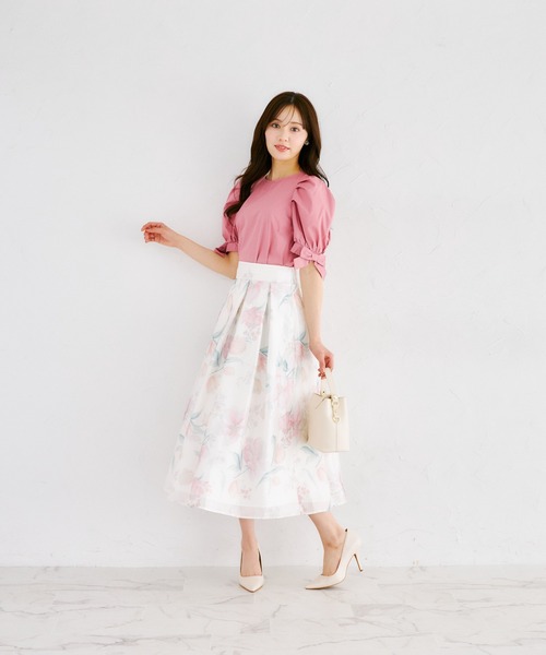 tocco closet（トッコ　クローゼット）の「シアーフラワープリントタックフレアスカート（スカート・レディース・ピンク/ブルー・M）」の6枚目の写真
