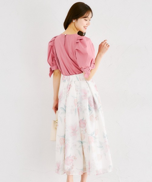 tocco closet（トッコ　クローゼット）の「シアーフラワープリントタックフレアスカート（スカート・レディース・ピンク/ブルー・M）」の9枚目の写真