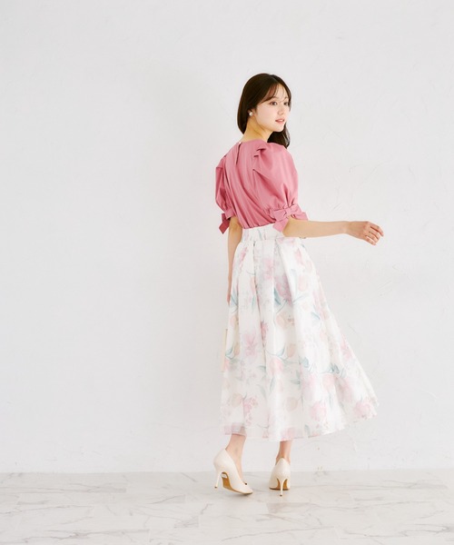 tocco closet（トッコ　クローゼット）の「シアーフラワープリントタックフレアスカート（スカート・レディース・ピンク/ブルー・M）」の7枚目の写真