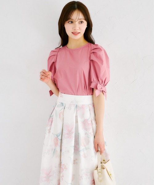 tocco closet（トッコ　クローゼット）の「シアーフラワープリントタックフレアスカート（スカート・レディース・ピンク/ブルー・M）」の10枚目の写真