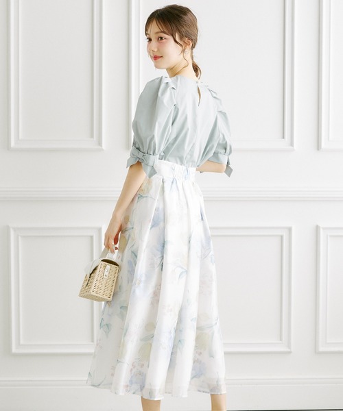 tocco closet（トッコ　クローゼット）の「シアーフラワープリントタックフレアスカート（スカート・レディース・ピンク/ブルー・M）」の16枚目の写真