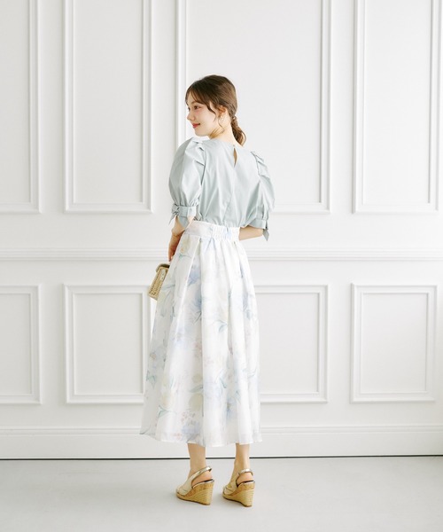 tocco closet（トッコ　クローゼット）の「シアーフラワープリントタックフレアスカート（スカート・レディース・ピンク/ブルー・M）」の14枚目の写真