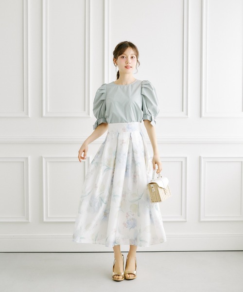 tocco closet（トッコ　クローゼット）の「シアーフラワープリントタックフレアスカート（スカート・レディース・ピンク/ブルー・M）」の12枚目の写真