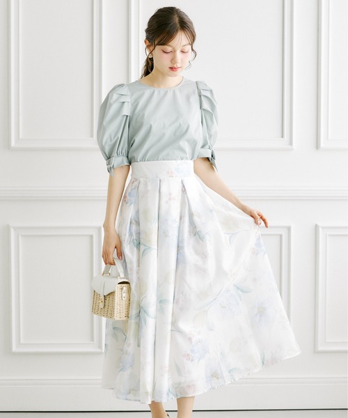 tocco closet（トッコ　クローゼット）の「シアーフラワープリントタックフレアスカート（スカート・レディース・ピンク/ブルー・M）」の15枚目の写真