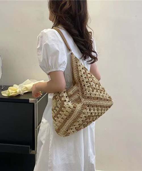 WESTSEA(ウエストシー)の「天然草木 麦わら かごバッグ レディース 編みバッグ トートバッグ 透かし編み 夏バッグ ナチュラル(トートバッグ・レディース・ブラック/ベージュ・FREE)」の8枚目の写真