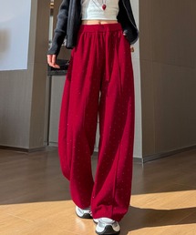 ラインストーン ワイドスウェットパンツ