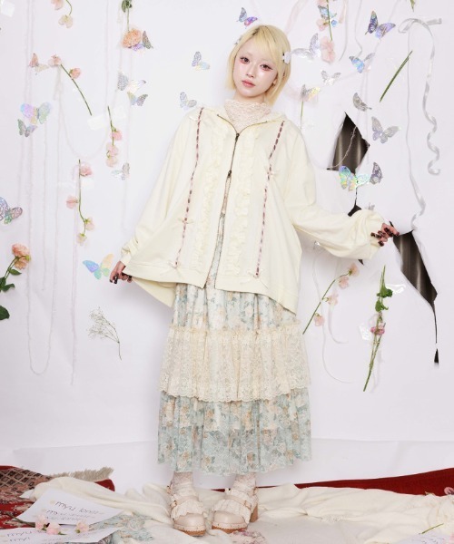 myu:loret(ミュウロレット)の「フラワーレースティアードスカート(スカート・レディース・ピンク/ミント・FREE)」の5枚目の写真