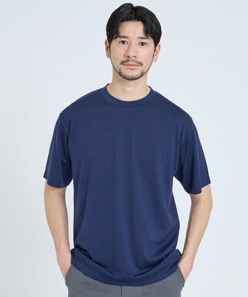 ABAHOUSE GRAY（アバハウスグレイ）の「【メリノウール100％】 ハイゲージニット Tシャツ（Tシャツ/カットソー・メンズ・ネイビー/ブラック/グレー・46/50/48）」の3枚目の写真