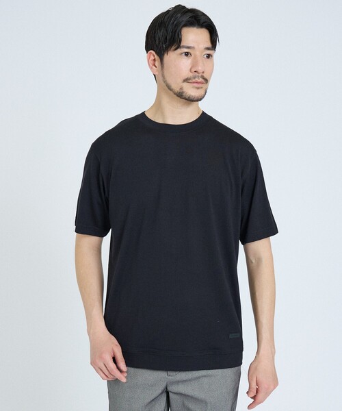 ABAHOUSE GRAY（アバハウスグレイ）の「【メリノウール100％】 ハイゲージニット Tシャツ（Tシャツ/カットソー・メンズ・ネイビー/ブラック/グレー・46/50/48）」の2枚目の写真