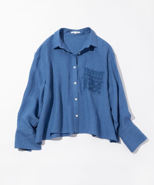 23区 L（ニジュウサンクオオキイサイズ）の「LIBECOリネン ポケット刺繍 クロップドシャツ（シャツ/ブラウス・レディース・スカイブルー系1/ベージュ系/オレンジ系/ブルー系/ピンク系1/ホワイト系・44/46）」の21枚目の写真