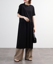 EGLANTINE ギャザー切り替えカットソーワンピース  半袖