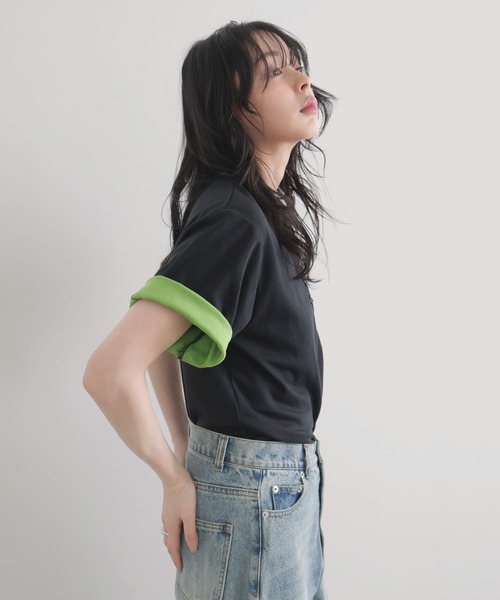 LIAN(リアン)の「バイカラーヘンリーネックTシャツ(Tシャツ/カットソー・レディース・ブラック/グレー/オフホワイト/ブルー・FREE)」の22枚目の写真