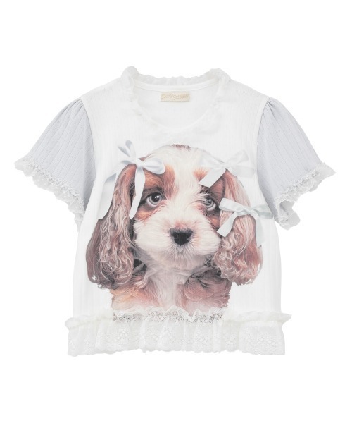 セール】DOG PRINT FRILL Tシャツ（Tシャツ/カットソー）｜Candy