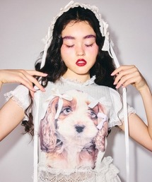 Candy Stripper | DOG PRINT FRILL Tシャツ(Tシャツ/カットソー)
