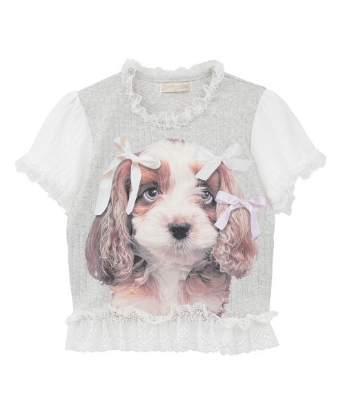 Candy Stripper(キャンディストリッパー)の「DOG PRINT FRILL Tシャツ(Tシャツ/カットソー・レディース・ブラック/ヘザーグレー/オフホワイト・FREE)」の6枚目の写真
