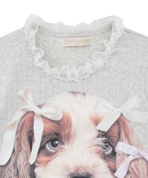 Candy Stripper(キャンディストリッパー)の「DOG PRINT FRILL Tシャツ(Tシャツ/カットソー・レディース・ブラック/ヘザーグレー/オフホワイト・FREE)」の9枚目の写真