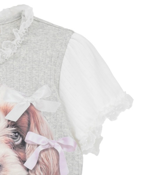 Candy Stripper(キャンディストリッパー)の「DOG PRINT FRILL Tシャツ(Tシャツ/カットソー・レディース・ブラック/ヘザーグレー/オフホワイト・FREE)」の10枚目の写真