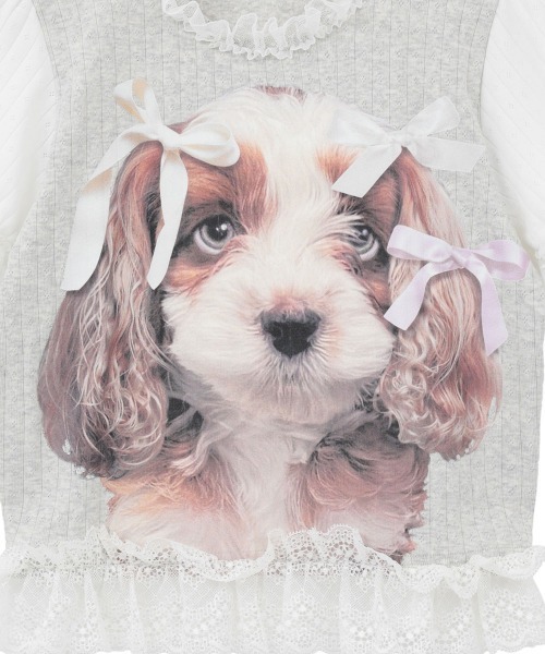 Candy Stripper(キャンディストリッパー)の「DOG PRINT FRILL Tシャツ(Tシャツ/カットソー・レディース・ブラック/ヘザーグレー/オフホワイト・FREE)」の12枚目の写真