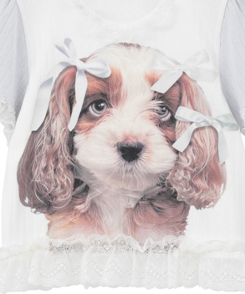 Candy Stripper(キャンディストリッパー)の「DOG PRINT FRILL Tシャツ(Tシャツ/カットソー・レディース・ブラック/ヘザーグレー/オフホワイト・FREE)」の13枚目の写真