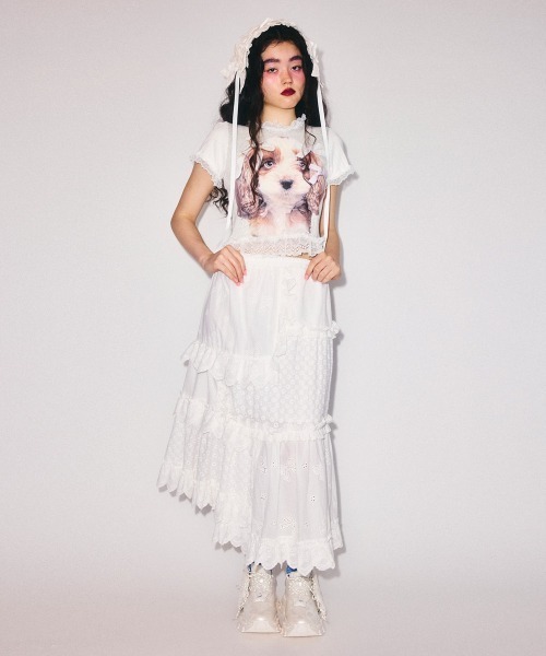 Candy Stripper(キャンディストリッパー)の「DOG PRINT FRILL Tシャツ(Tシャツ/カットソー・レディース・ブラック/ヘザーグレー/オフホワイト・FREE)」の15枚目の写真