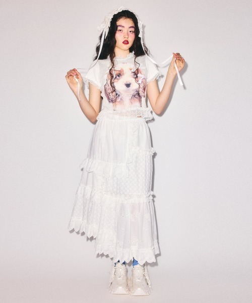 Candy Stripper(キャンディストリッパー)の「DOG PRINT FRILL Tシャツ(Tシャツ/カットソー・レディース・ブラック/ヘザーグレー/オフホワイト・FREE)」の17枚目の写真
