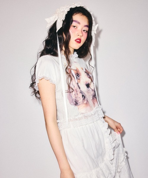 Candy Stripper(キャンディストリッパー)の「DOG PRINT FRILL Tシャツ(Tシャツ/カットソー・レディース・ブラック/ヘザーグレー/オフホワイト・FREE)」の20枚目の写真