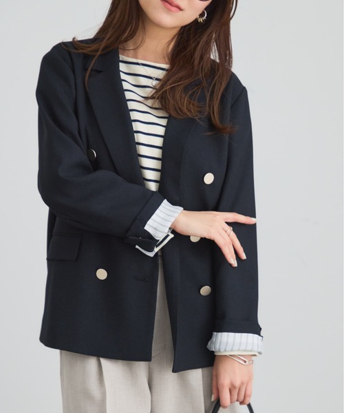 リネンライクゴールドボタンダブルジャケット 【低身長・小柄女性