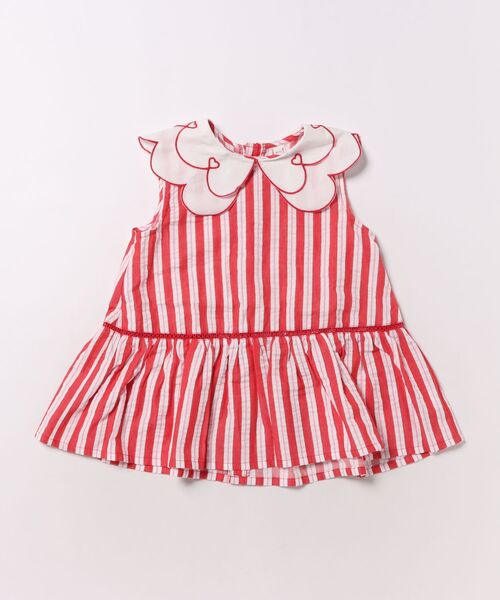 apres les cours（アプレレクール）の「カラーストライプ・ギンガムスカラップハート衿チュニック（その他トップス・キッズ・チェック/ストライプ・80/90/100/110/120/130/140）」の2枚目の写真