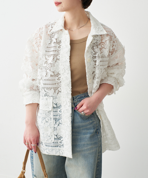 Spick & Span(スピックアンドスパン)の「《一部店舗+WEB限定》LAYAS/レイヤーズ レースシャツジャケット(その他アウター・レディース・ホワイト/ブラック・FREE)」の5枚目の写真