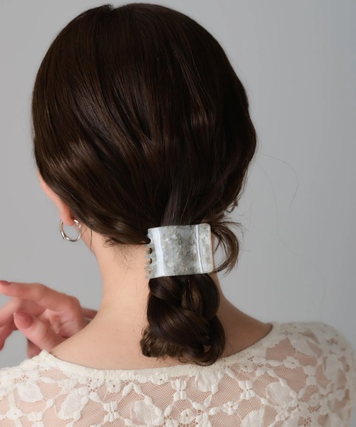 セール】マーブルスクエアバンスクリップ（バレッタ/ヘアクリップ