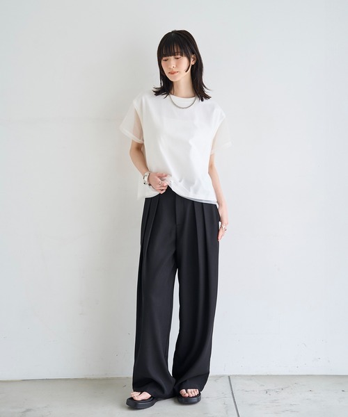 meilmada(メイルマダ)の「2点SET チュールレイヤードTシャツ(Tシャツ/カットソー・レディース・ホワイト/ブラック・FREE)」の4枚目の写真