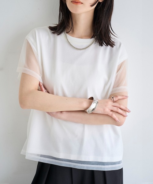 meilmada(メイルマダ)の「2点SET チュールレイヤードTシャツ(Tシャツ/カットソー・レディース・ホワイト/ブラック・FREE)」の3枚目の写真
