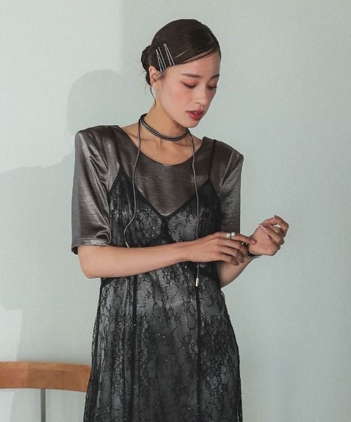 DONOBAN(ドノバン)の「【ANDRESD】sparkle lace satin dress 結婚式 パーティードレス オケージョンドレス お呼ばれ 二次会 成人式 同窓会(ワンピース・レディース・ブラウン/ブラウン系その他/ブラック・L/M/S)」の17枚目の写真