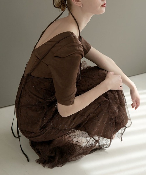 DONOBAN(ドノバン)の「【ANDRESD】sparkle lace satin dress 結婚式 パーティードレス オケージョンドレス お呼ばれ 二次会 成人式 同窓会(ワンピース・レディース・ブラウン/ブラウン系その他/ブラック・L/M/S)」の22枚目の写真