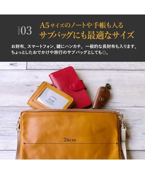 ONFLEEK(オンフリーク)の「レザーサコッシュ〈JEANS/栃木レザー/日本製〉(ショルダーバッグ・メンズ・ネイビー/ライトブラウン/モスグリーン/レッド/ブラック/キャメル・FREE)」の13枚目の写真