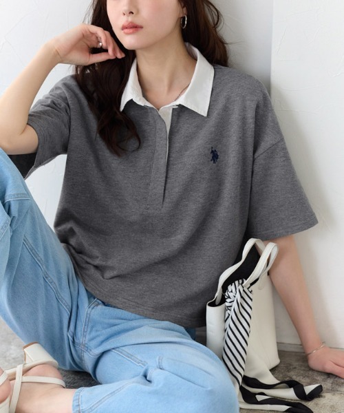 Pierrot（ピエロ）の「U.S. POLO ASSN. ライトスウェットポロTシャツ（ポロシャツ・レディース・ネイビー/チャコール/グレー系その他・L/M）」の2枚目の写真