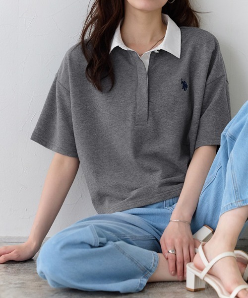 Pierrot（ピエロ）の「U.S. POLO ASSN. ライトスウェットポロTシャツ（ポロシャツ・レディース・ネイビー/チャコール/グレー系その他・L/M）」の4枚目の写真