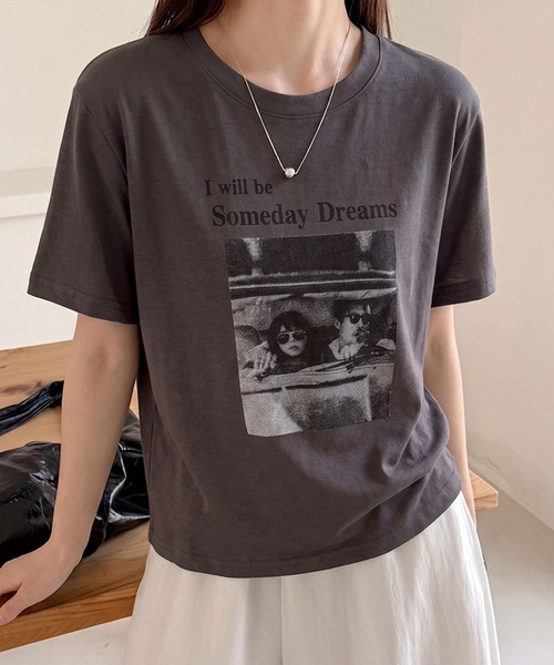 SpRay(スプレイ)の「転写プリントTシャツ(Tシャツ/カットソー・レディース・ホワイト/オートミール/チャコールグレー・FREE)」の2枚目の写真