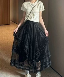 レース ティアード ロングスカート ハイウエスト A ライン ガーリー