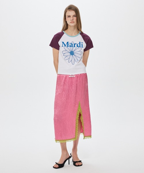 Mardi Mercredi(マルディメクルディ)の「SLIM TSHIRT RAGLAN FLOWERMARDI / スリム Tシャツ ラグラン フラワーマルディ(Tシャツ/カットソー・レディース・ホワイト×ブルー/ホワイト×ピンク/ホワイト×パープル・FREE)」の9枚目の写真