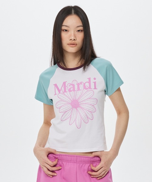 Mardi Mercredi(マルディメクルディ)の「SLIM TSHIRT RAGLAN FLOWERMARDI / スリム Tシャツ ラグラン フラワーマルディ(Tシャツ/カットソー・レディース・ホワイト×ブルー/ホワイト×ピンク/ホワイト×パープル・FREE)」の16枚目の写真