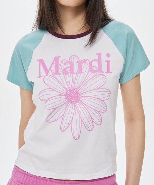 Mardi Mercredi(マルディメクルディ)の「SLIM TSHIRT RAGLAN FLOWERMARDI / スリム Tシャツ ラグラン フラワーマルディ(Tシャツ/カットソー・レディース・ホワイト×ブルー/ホワイト×ピンク/ホワイト×パープル・FREE)」の17枚目の写真