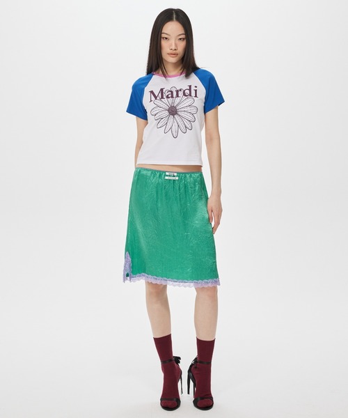 Mardi Mercredi(マルディメクルディ)の「SLIM TSHIRT RAGLAN FLOWERMARDI / スリム Tシャツ ラグラン フラワーマルディ(Tシャツ/カットソー・レディース・ホワイト×ブルー/ホワイト×ピンク/ホワイト×パープル・FREE)」の12枚目の写真