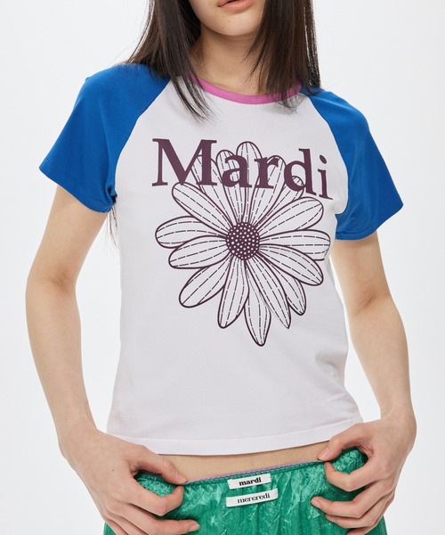 Mardi Mercredi(マルディメクルディ)の「SLIM TSHIRT RAGLAN FLOWERMARDI / スリム Tシャツ ラグラン フラワーマルディ(Tシャツ/カットソー・レディース・ホワイト×ブルー/ホワイト×ピンク/ホワイト×パープル・FREE)」の11枚目の写真