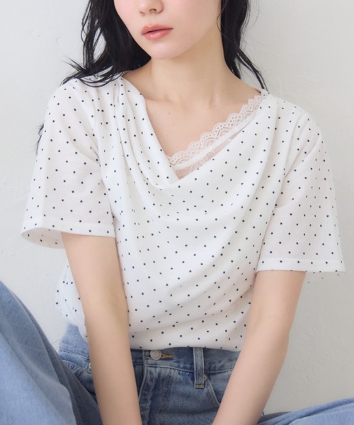 RETRO GIRL(レトロガール)の「レースドッキングドレープCT(Tシャツ/カットソー・レディース・ホワイト系その他/ライトグレー/ピンク・FREE)」の1枚目の写真