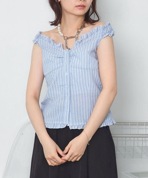 mul.(ムル)の「オフショルフロントカットソー(Tシャツ/カットソー・レディース・サックスブルー/ピンク・FREE)」の5枚目の写真