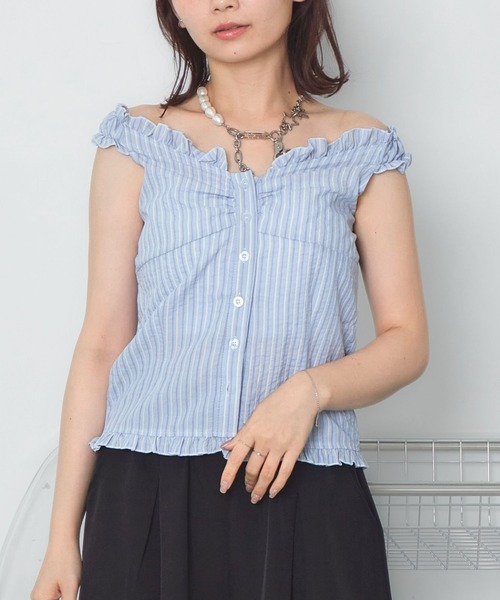 mul.(ムル)の「オフショルフロントカットソー(Tシャツ/カットソー・レディース・サックスブルー/ピンク・FREE)」の6枚目の写真