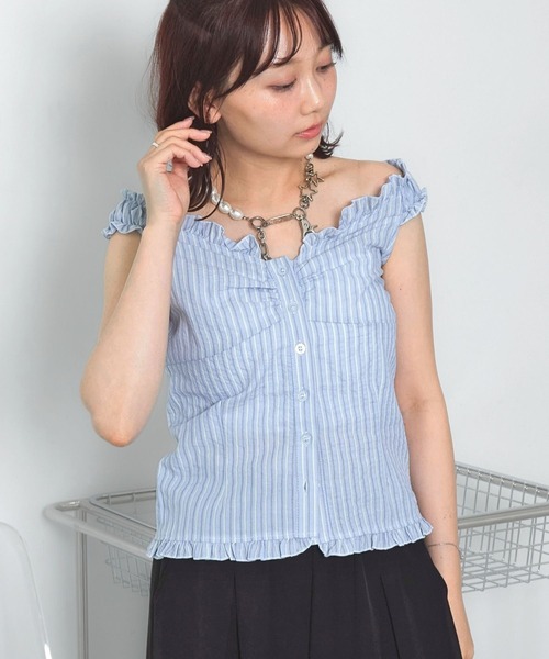 mul.(ムル)の「オフショルフロントカットソー(Tシャツ/カットソー・レディース・サックスブルー/ピンク・FREE)」の7枚目の写真